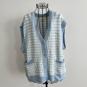 Maeve by Anthropologie Blue and White Knit Sweater Vest
